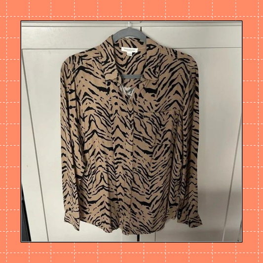 Beach Lunch Lounge Animal Print Button Down Casual Classy Shirt Top Large L